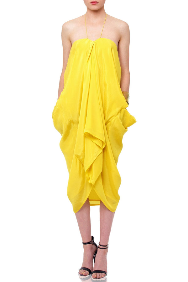 yellow short caftan dress