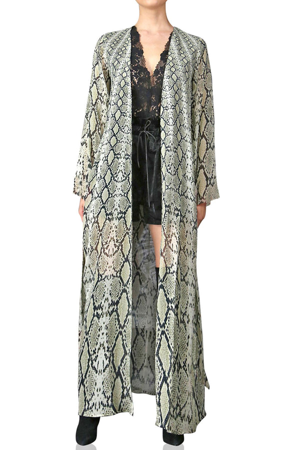 Long Sheer Duster In Snake Print