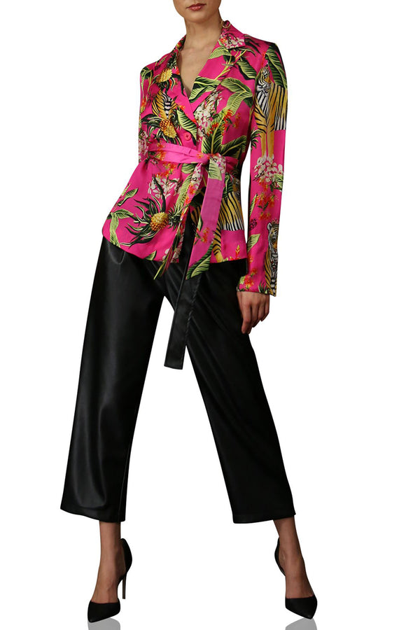 Short Belted Silk Jacket-Fuchsia