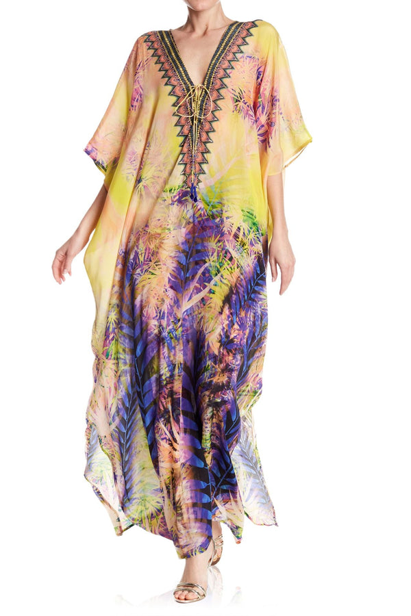 Tropical Print Kaftan Yellow