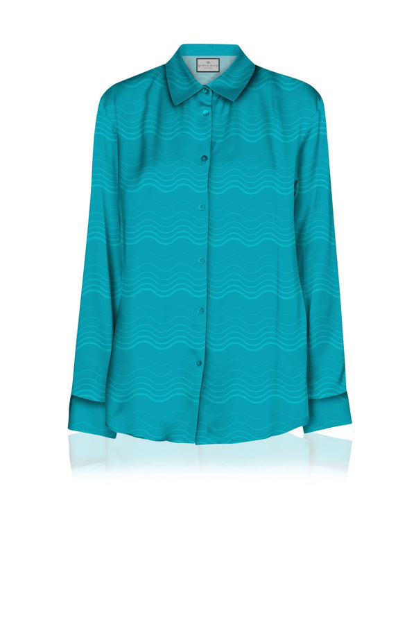 Made With Cupro Satin Silk Full Sleeve Shirt In Solid Aqua