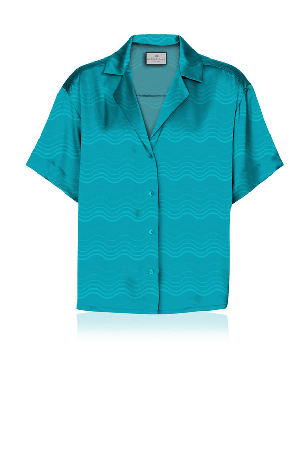 Made With Cupro Satin Silk Shirt In Solid Aqua