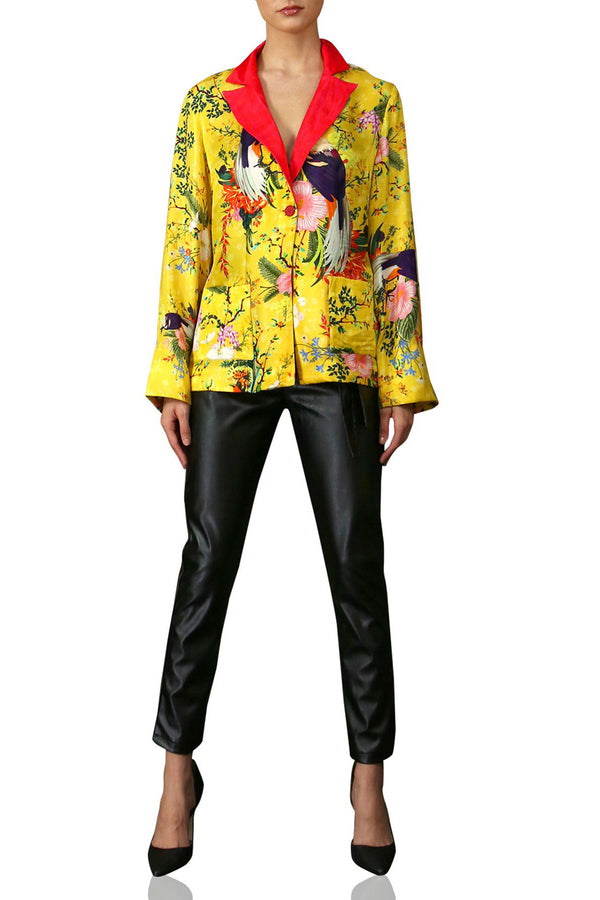 Print Silk Jacket in Yellow