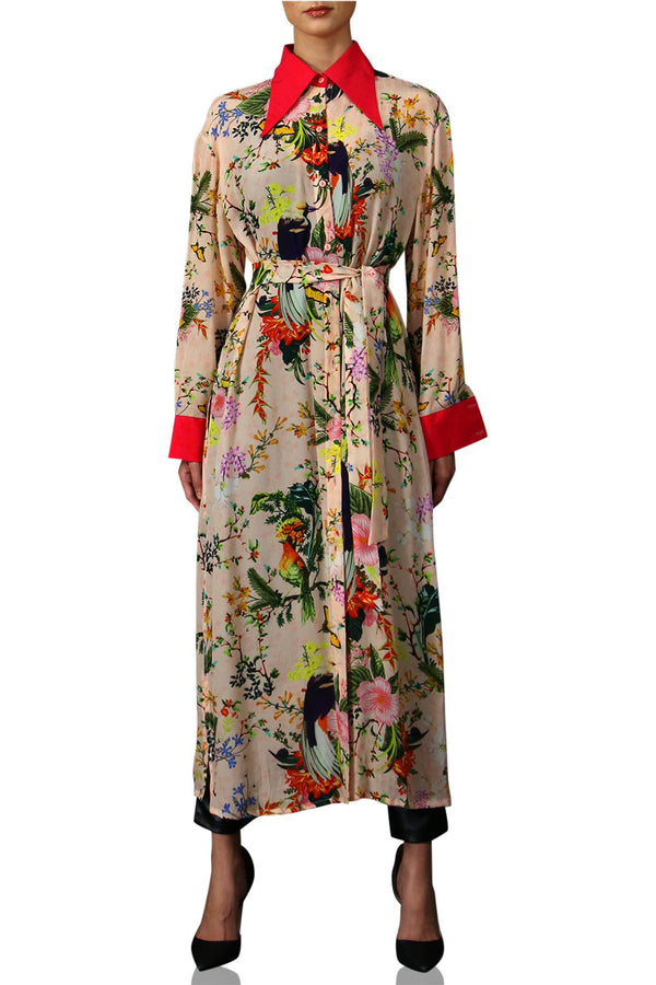 Floral Print Midi Shirt Dress