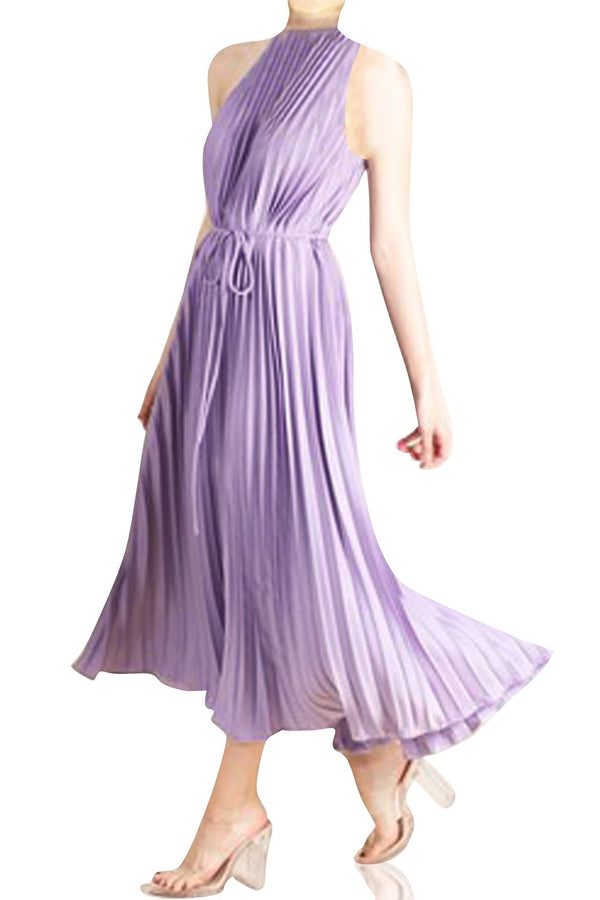 Pleated Long Dress in Purple