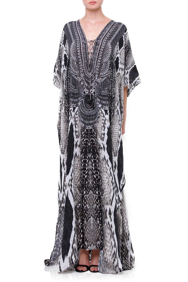 As seen on Kyle RIchards Black and White  Snakeskin Kaftan Dress