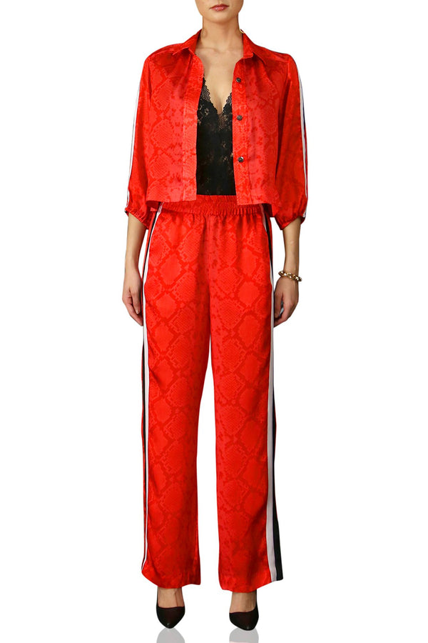 Matching Set Red Track Suit Cropped Jacket & Pant