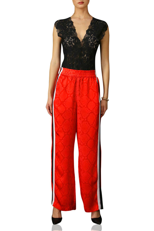 Snake Print Striped Pants in Red