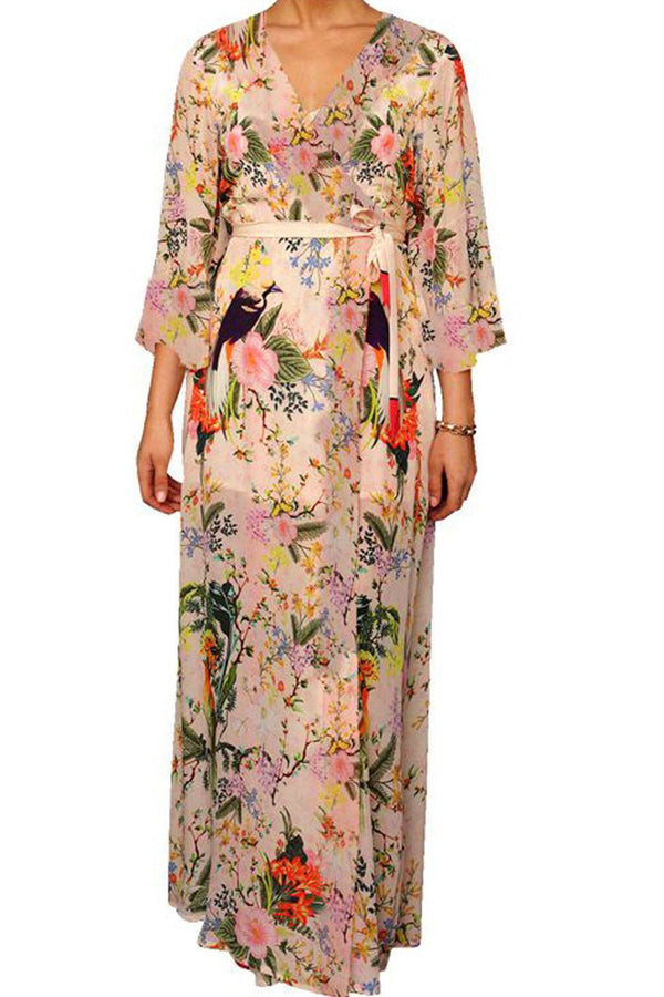 Nature Print Silk Wrap Dress